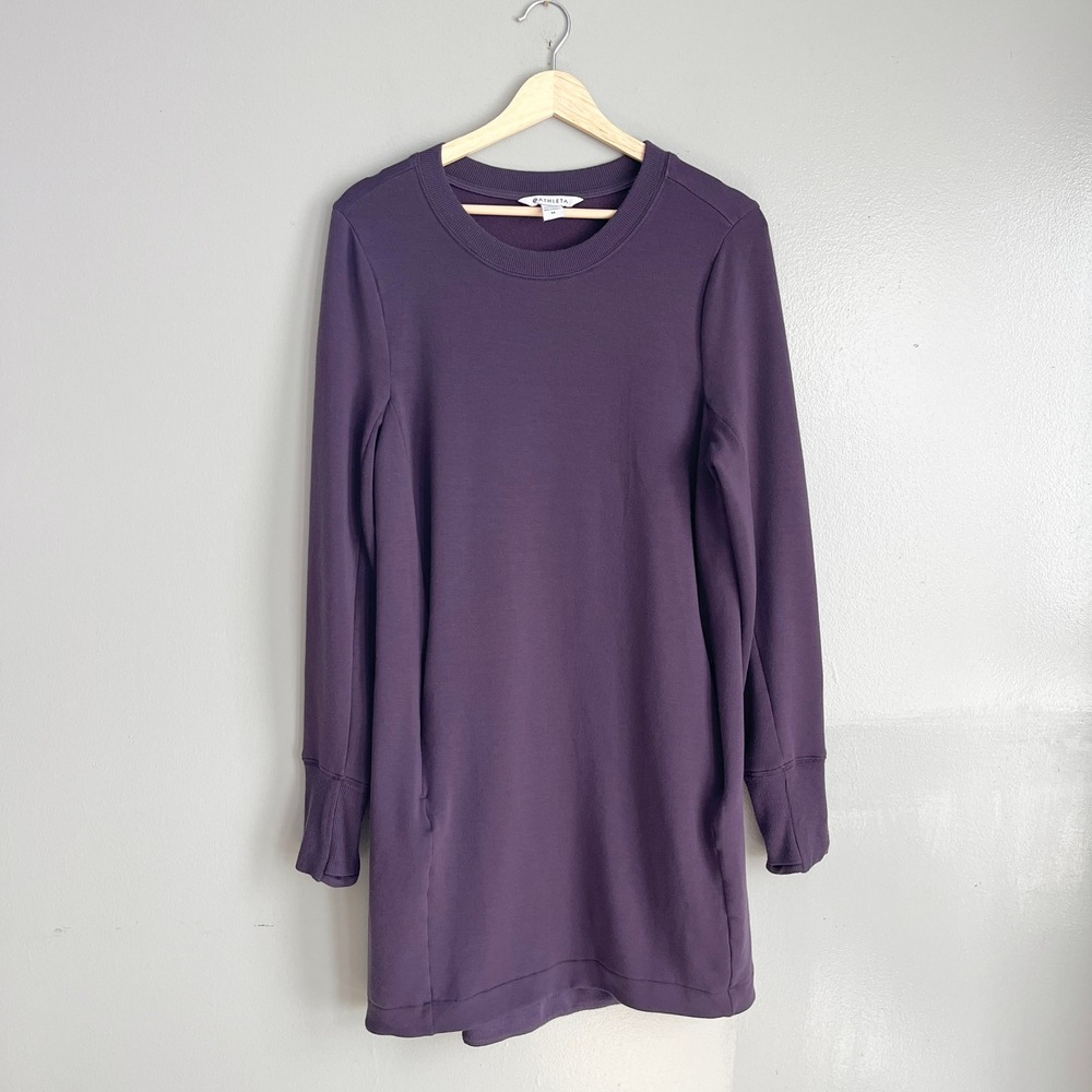 Athleta Coaster Luxe Sweatshirt Dress Womens M Purple Long Sleeve Athleisure